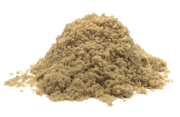 Isolated brown sugar on a white background.