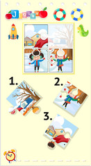 Jigsaw puzzle game with kids in winter