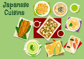 Japanese cuisine dishes icon for asian food design