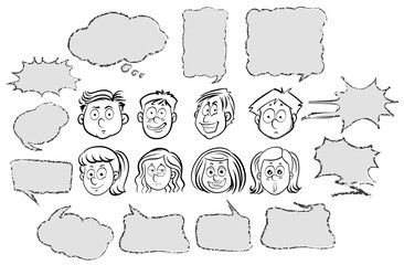 People and different speech bubble templates