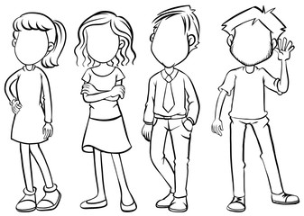 Faceless people character in black and white