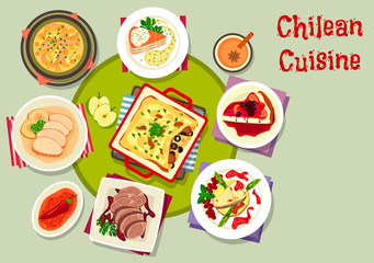 Chilean cuisine icon with seafood and meat dishes