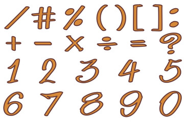 Font design for numbers and signs in brown color