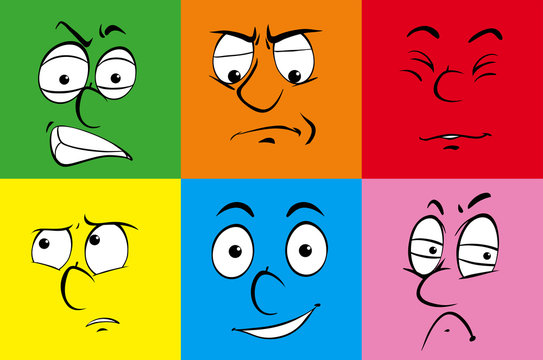 Human facial expressions on colorful background