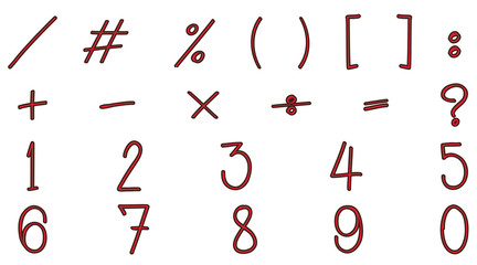 Math signs and numbers in red