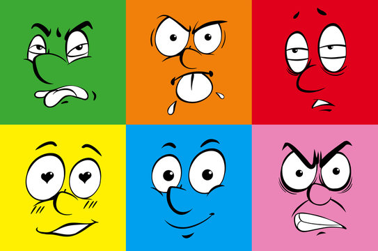 Human facial expressions on colorful background