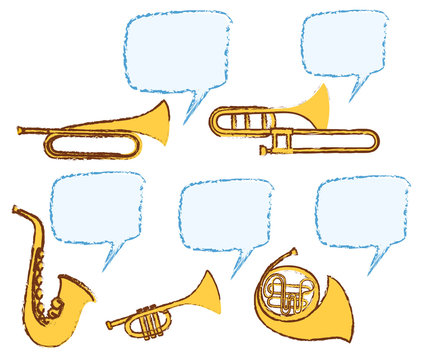 Different musical instruments with bubble speech