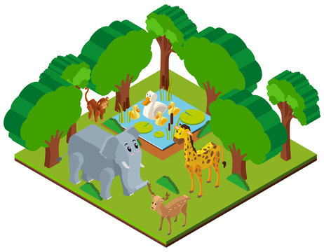 3D design for forest scene with wild animals