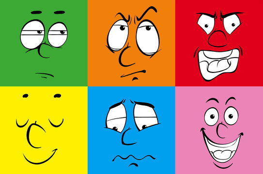 Facial expressions on colorful squares