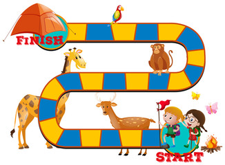 Game template with wild animals and kids