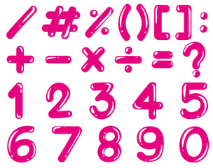 Numbers and math signs in pink color