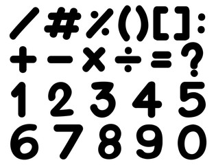 Font design for numbers and signs in black