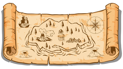 Treasure map on roll paper