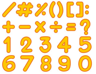 Numbers and signs template in yellow color
