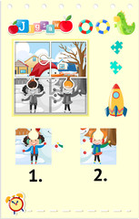 Jigsaw puzzle game with girls and snowman