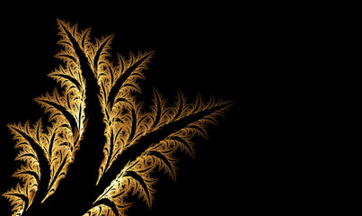 Abstract golden tree on a black background. Fractal