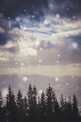 Naklejka premium Снегопад в Карпатских горах