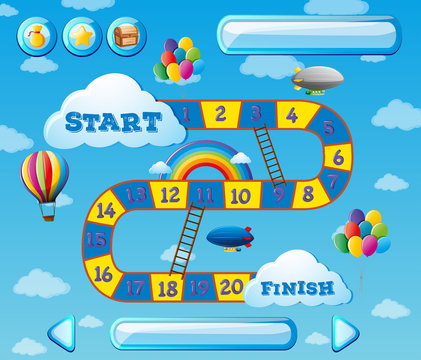 Game template with balloons in sky background