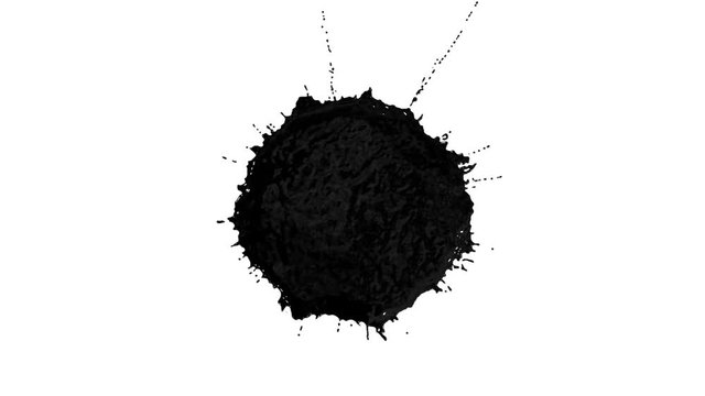 black ink droplet falls on the white surface. 3d render liquid with very high detail and alpha mask for compositing. Ver 13