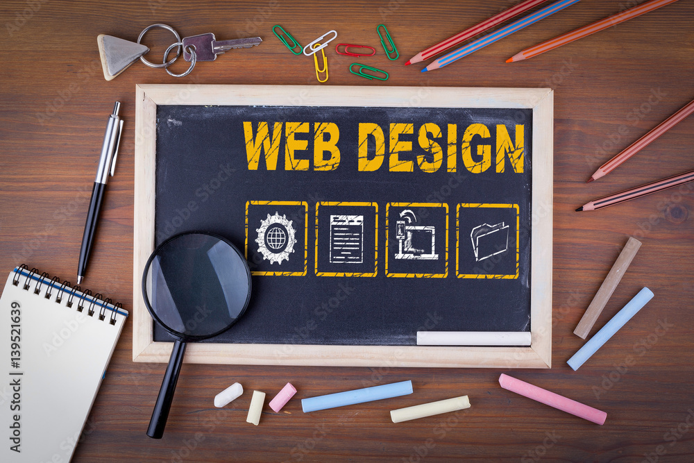Canvas Prints web design concept. on a wooden table chalk board.