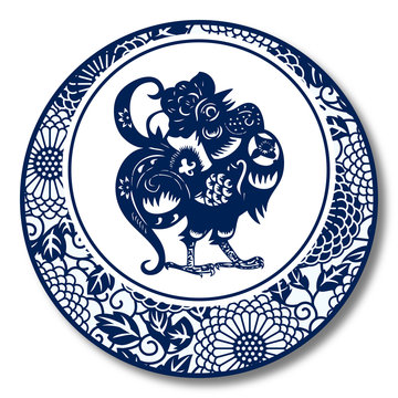Chinese Traditional Blue And White Porcelain, Rooster