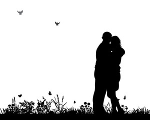  silhouette of the man and woman embrace, love, happiness