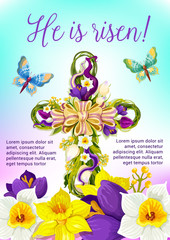 Easter cross with flowers and ribbon card design