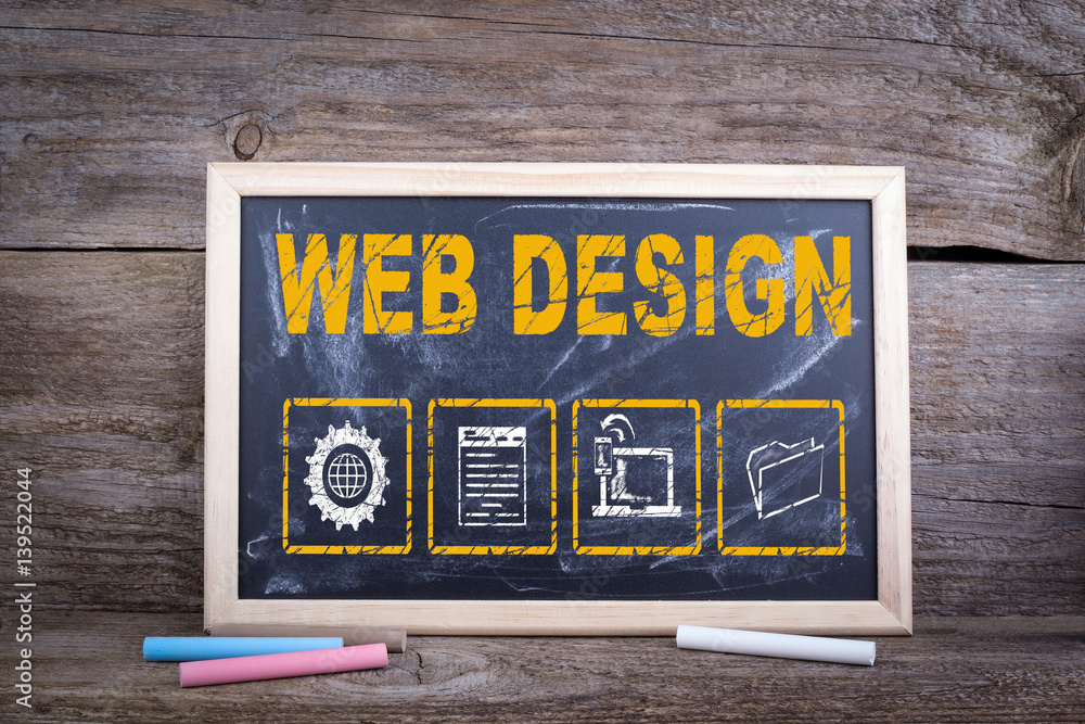 Sticker web design concept. old wooden table with texture.