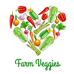 Heart made up of vegetables sketch poster