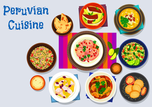 Peruvian cuisine icon with seafood dishes