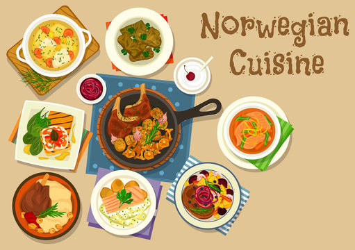 Norwegian cuisine fish and meat dishes icon