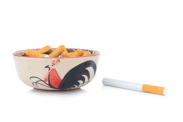 cigarette ash ashtray isolated on white background