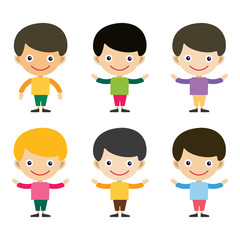 Boy portrait fun happy young expression cute teenager cartoon character and happyness little kid flat human cheerful joy casual childhood life vector illustration.