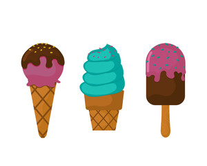 Chocolate vanilla ice cream cone soft delicious refreshing dairy frozen product and sweet flavor creamy tasty mixed cold food vector illustration.