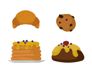 Sweets food bakery dessert sugar confectionery lollipop design and snack chocolate cake colorful holiday candy caramel icon vector illustration.