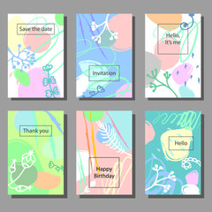 Obraz premium Set of artistic colorful universal cards. Wedding, anniversary, birthday, holiday, party. Design for poster, card, invitation.
