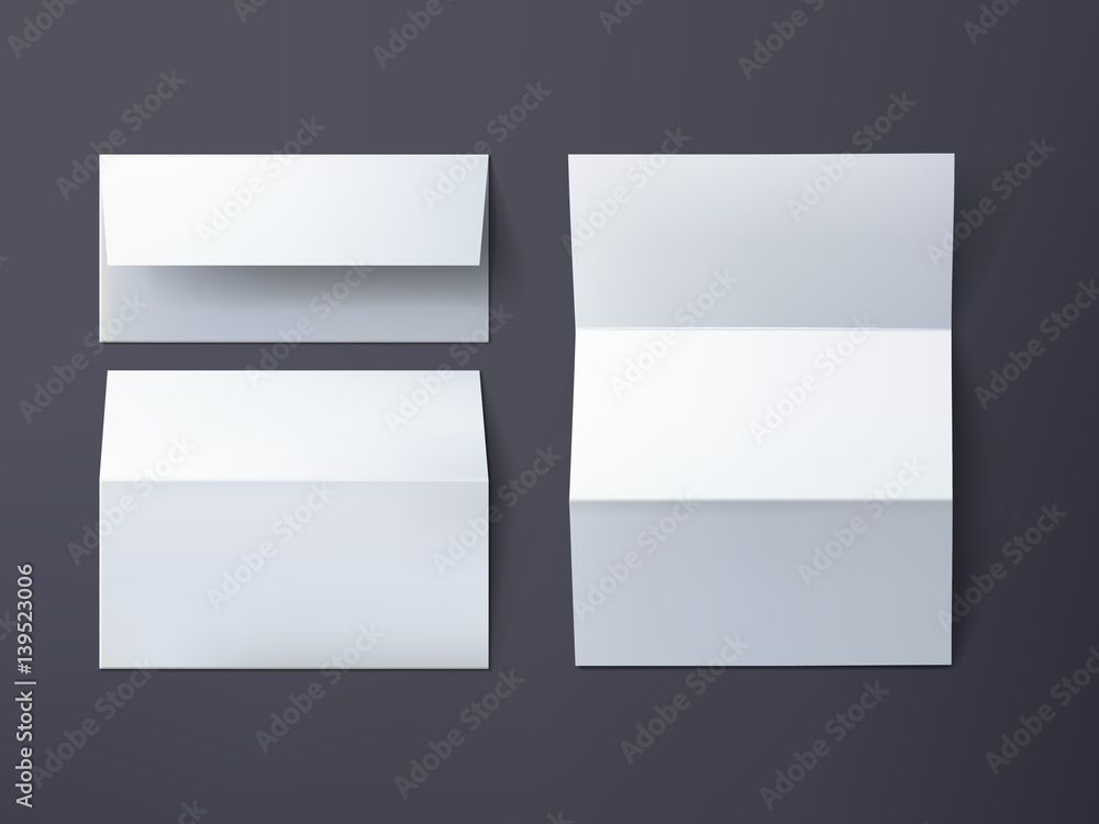 Poster vector envelop mockup. isolated envelops and paper sheet on dark gray background.