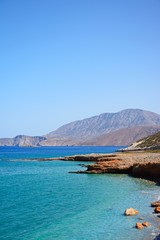 Fototapeta premium View of the beach and rugged coastline near Ammoudara,Crete.