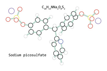 Fototapeta na wymiar molecule Sodium picosulfate C18H13NNa2O8S2