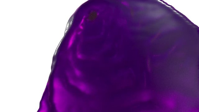 Flow of violet liquid like juice splattering on white background and dripping down over white. 3d render with alpha mask for background, transition or overlays. Version 7