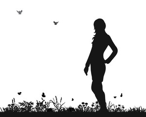  isolated silhouette girl standing in nature