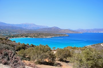 Obraz premium Elevated view of the sea and coastline with mountains to the rear, Istro, Crete.
