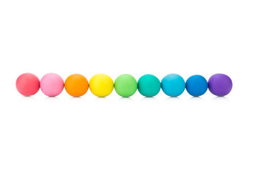plasticine clay colorful ball rainbow on white background closeup