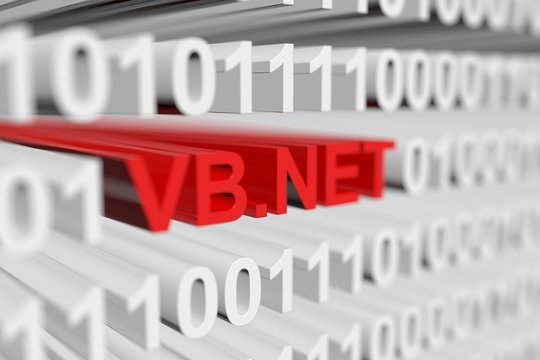 vb net in binary code with blurred background 3D illustration