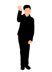  silhouette of a boy waves his hand, embarrassed