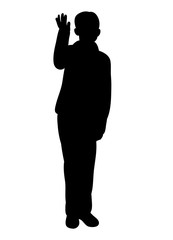  silhouette of a boy waves his hand, embarrassed