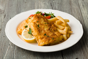 Fried cod with chips.