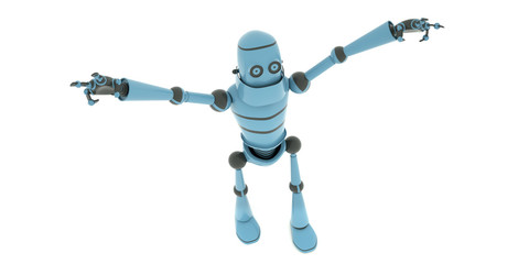 Robot signals about the coming victory, 3d render