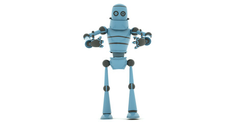 Crazy robot shows two thumbs up, 3d render