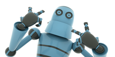 Funny sign of robot from close range, 3d render